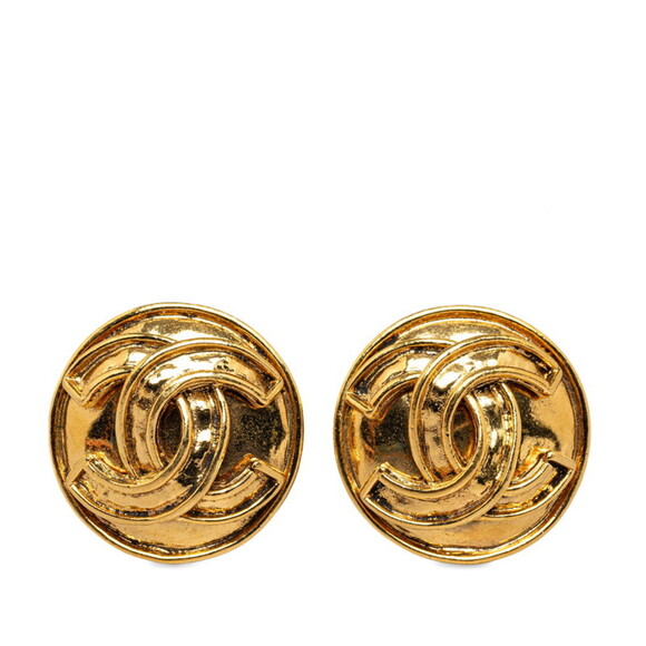 CHANEL Authentic Gold Logo Earrings